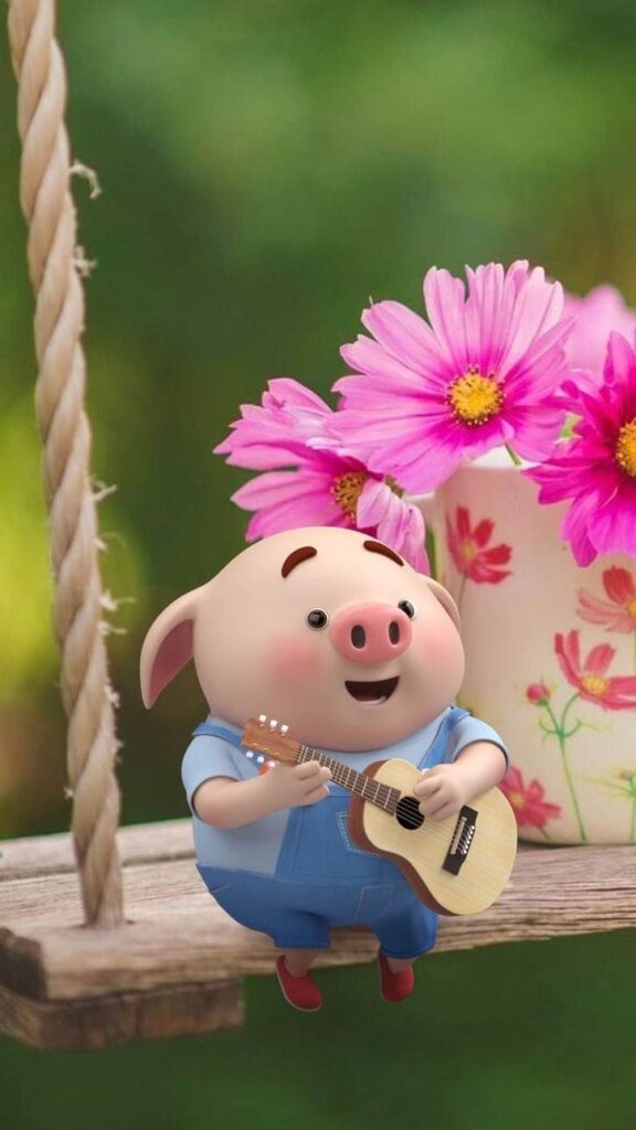 Hình con lợn cute đang vui đùa trong khung cảnh thiên nhiên