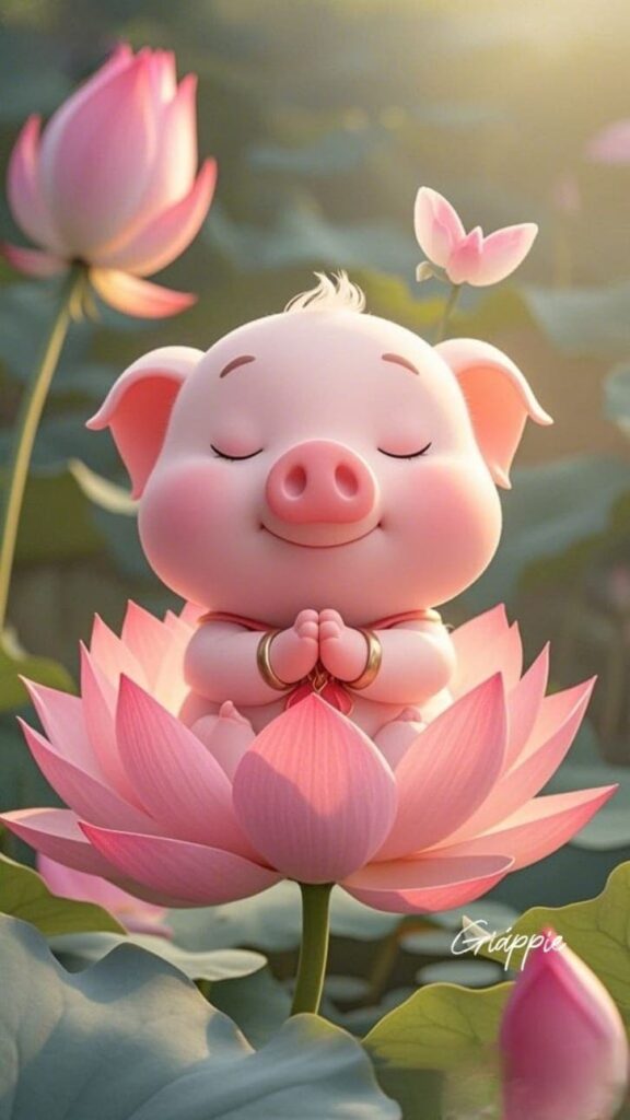 Hình ảnh con heo mập cute với biểu cảm vui vẻ và đáng yêu